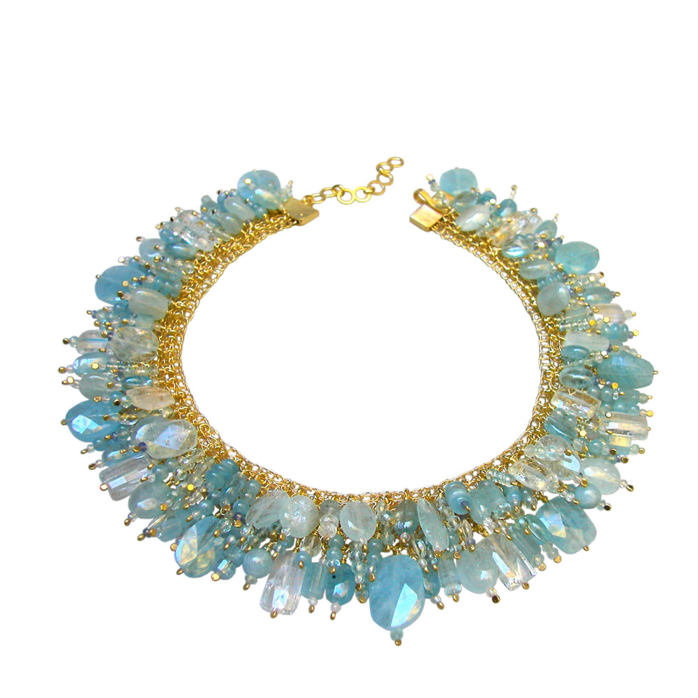 COLLIER DE CHIEN Silber925, goldplattiert - Aquamarin