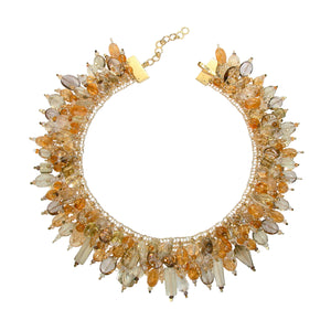 COLLIER DE CHIEN Silber925, goldplattiert - Citrin und Rauchquarz