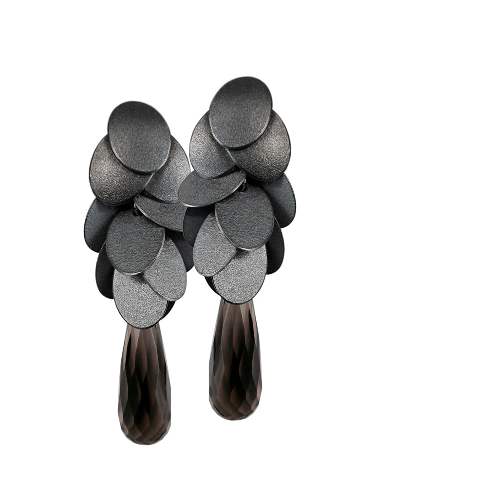 Ohrschmuck LEAVES Silber925, rutheniert - Rauchquarz