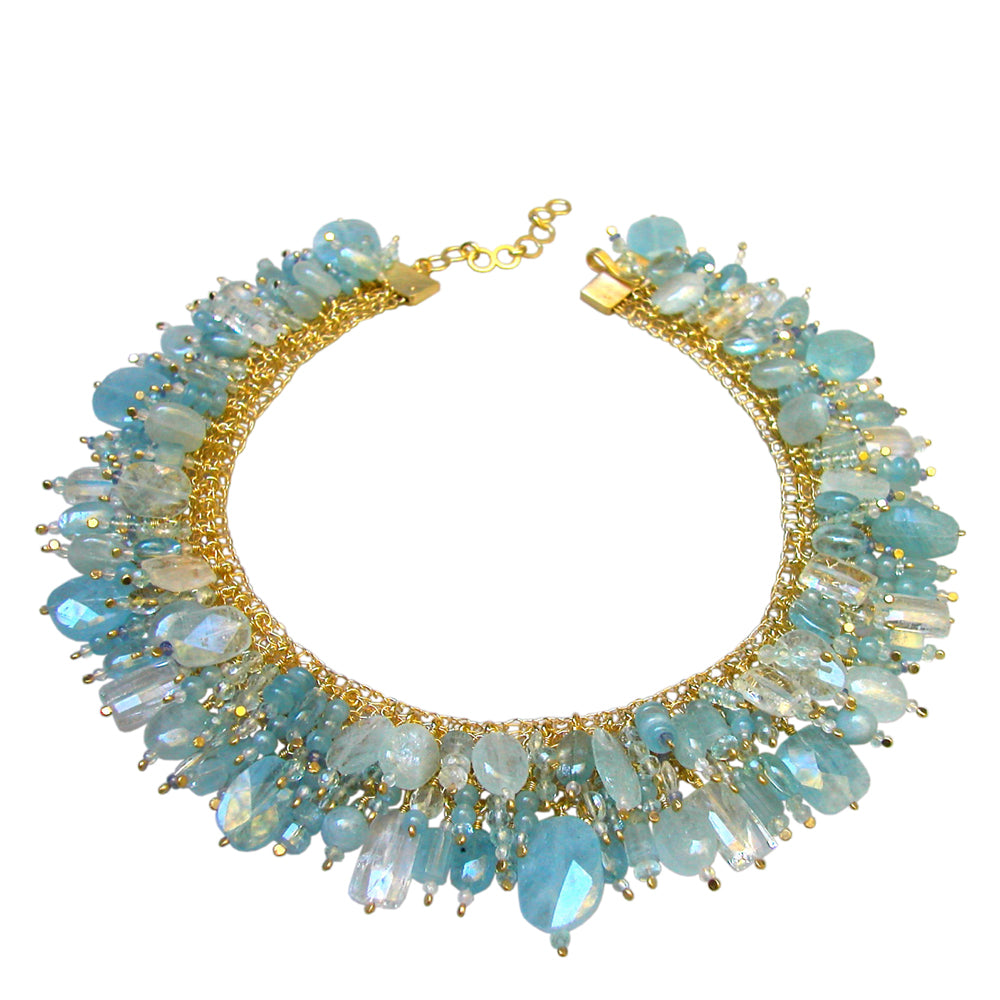COLLIER DE CHIEN Silber 925, goldplattiert - Aquamarin