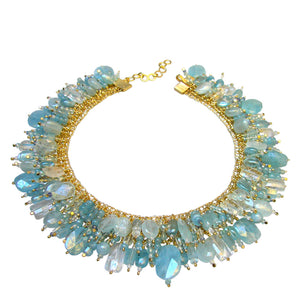 COLLIER DE CHIEN Silber 925, goldplattiert - Aquamarin