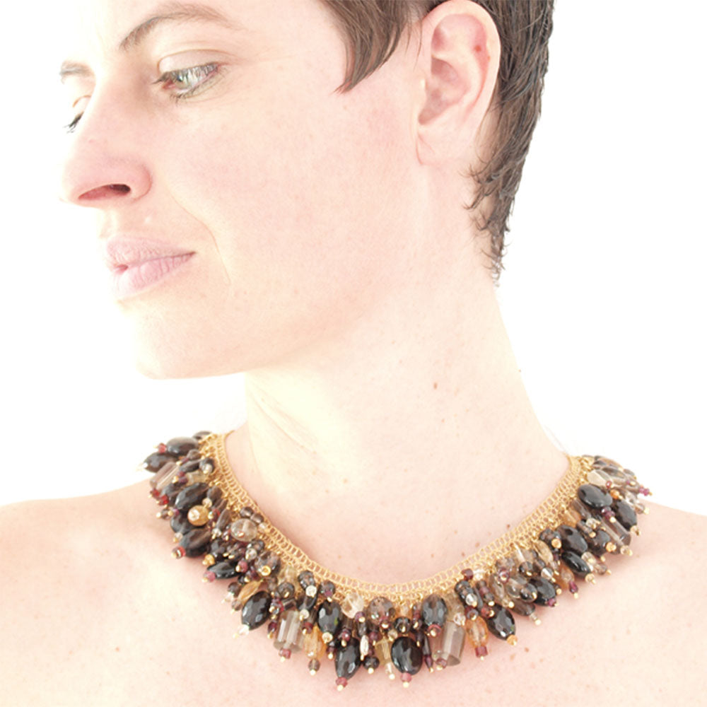 COLLIER DE CHIEN Silber925 goldplattiert - Rauchquarz und Granat
