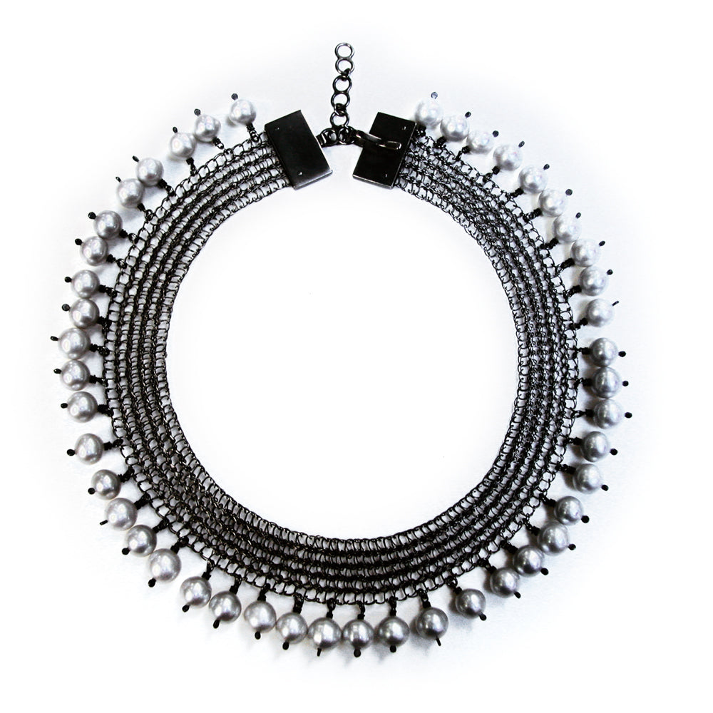 COLLIER DE CHIEN Silber, rutheniert - Süsswasserperlen