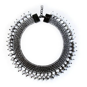 COLLIER DE CHIEN Silber, rutheniert - Süsswasserperlen