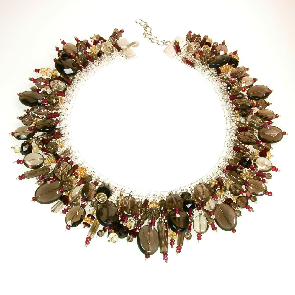 COLLIER DE CHIEN Silber925 goldplattiert - Rauchquarz und Granat