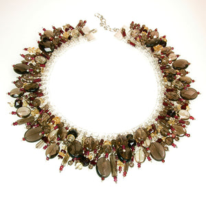 COLLIER DE CHIEN Silber925 goldplattiert - Rauchquarz und Granat