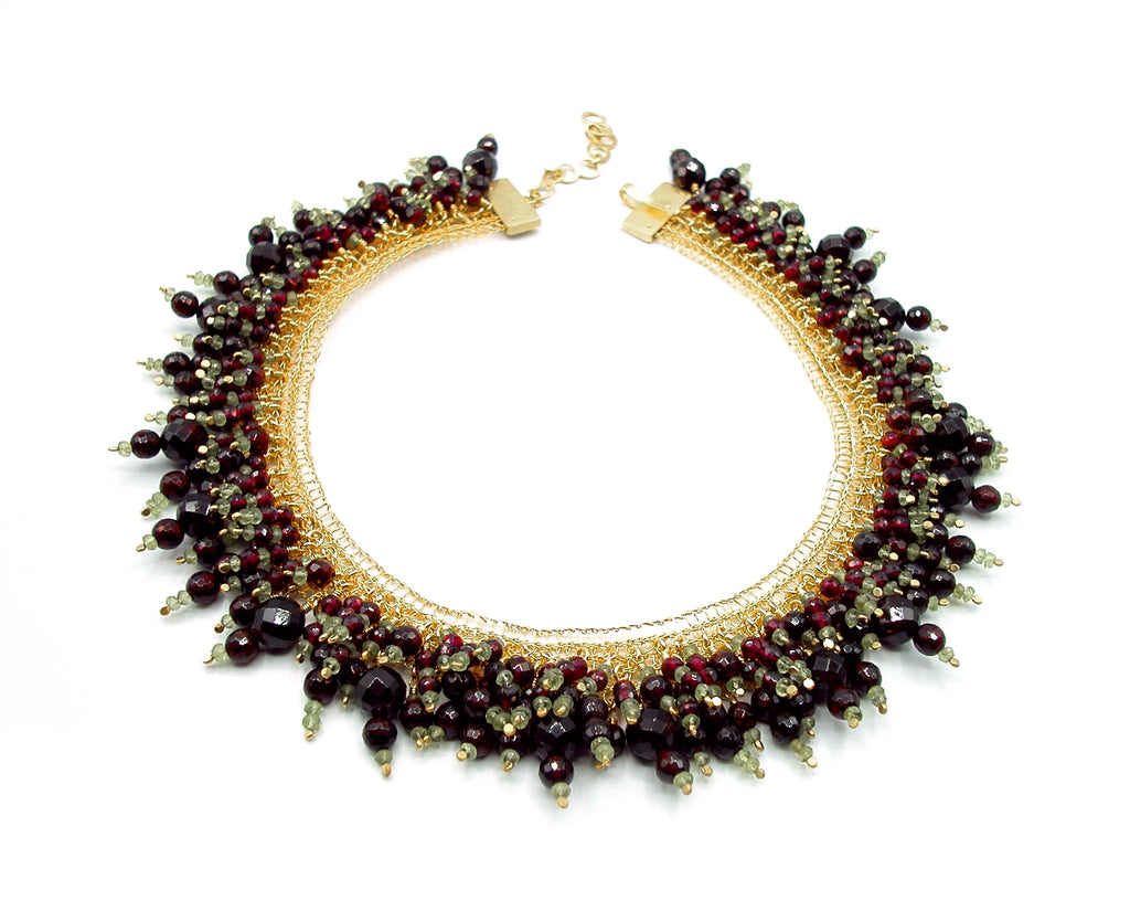 COLLIER DE CHIEN Silber925, goldplattiert - Granat und Peridot