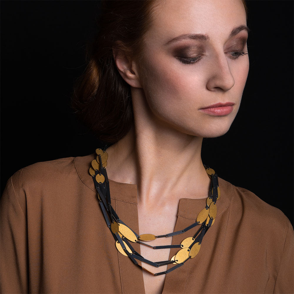 Halsschmuck LEAVES + STRIPES Silber925, goldplattiert