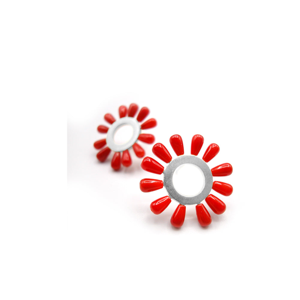 Ohrschmuck FLOWER Silber925, brüniert - Koralle