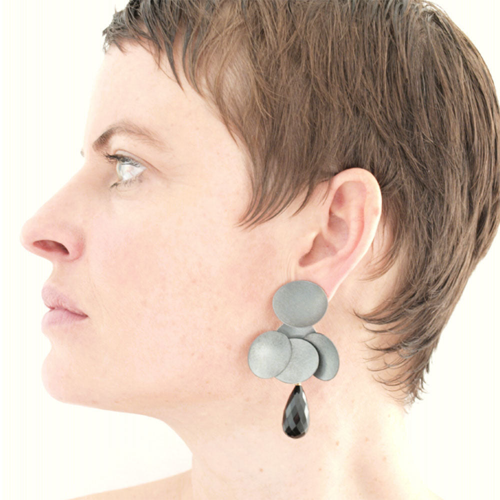 Ohrschmuck UMBEL Silber925, rutheniert - Rauchquarz